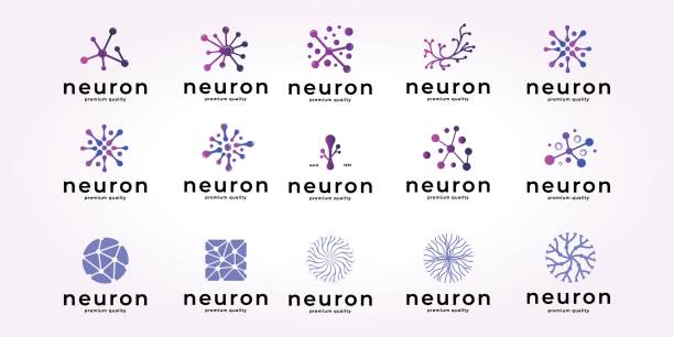neuron-symbol-design-bundle, dna-illustrations-vektor-set, atom-icon-emblem-bundle - nervenzelle stock-grafiken, -clipart, -cartoons und -symbole