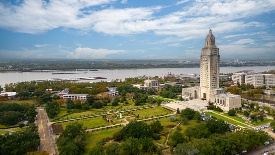 Baton Rouge, LA - December 1, 2023: The Louisiana State Capitol Building in Downtown Baton Rouge