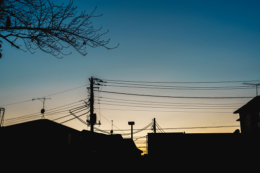 Tokyo sunset and power lines