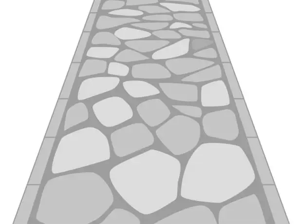 Vector illustration of simple cobblestone road. Image of a shrine approach using gray stones.