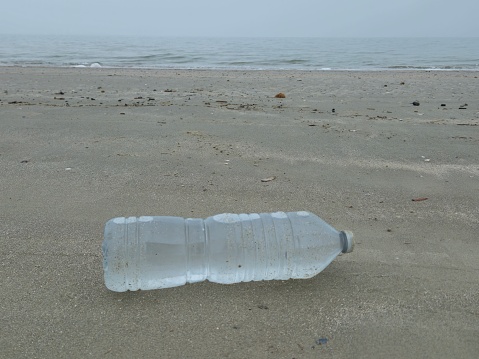 Plastic Water Bottle Pollution Laying On Beach