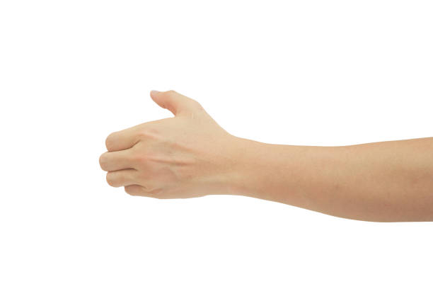 istock Young man hand holding something like a bottle or can isolated on white background include clipping path. 1829733601