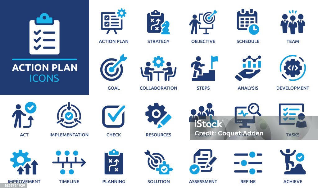 Action plan icon set. Solid icon collection. Vector illustration. - Royalty-free Símbolo de ícone arte vetorial Action plan icon set. Solid icon collection. Vector illustration. - Royalty-free Símbolo de ícone arte vetorial