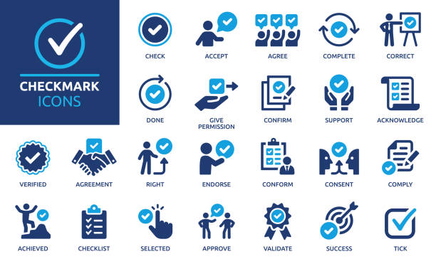 illustrazioni stock, clip art, cartoni animati e icone di tendenza di set di icone del segno di spunta. solida collezione di icone. illustrazione vettoriale. - completo