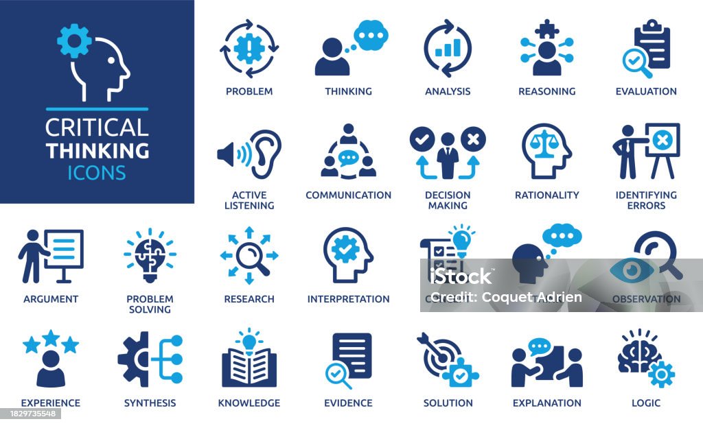 Critical thinking icon set. Solid icon collection. Vector illustration. - Royaltyfri Ikon vektorgrafik Critical thinking icon set. Solid icon collection. Vector illustration. - Royaltyfri Ikon vektorgrafik