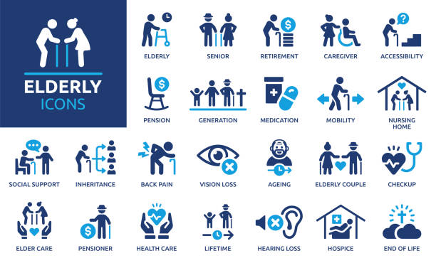 kuvapankkikuvitukset aiheesta vanhusten kuvakesarja. kiinteä kuvakekokoelma. vektorin kuva. - vanhuus