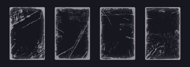 Paper cover with worn, dirty, scratches effect. Grunge texture mockup for retro cd album, vinyl. Distressed edge overlay frame, rough vintage template, vector illustration. Paper cover with worn, dirty, scratches effect. Grunge texture mockup for retro cd album, vinyl. Distressed edge overlay frame, rough vintage template, vector illustration torn paper effect stock illustrations
