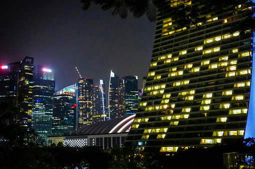 Aerial view Panoramic of the Singapore Skyline and Marina Bay, the marina is the centre of the economy in singapore, there are here all the building of all the majors bank and insurance.