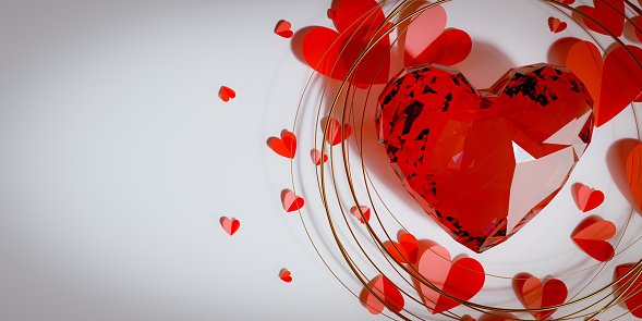 Valentine's day heart shape copy space backgrounds, 3d rendering