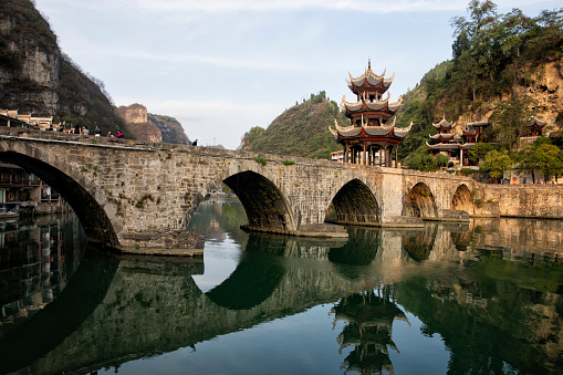 Zhenyuan old town at sunset in autumn, Guizhou Province, China