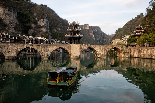 Zhenyuan old town at sunset in autumn, Guizhou Province, China