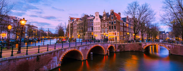 istock Amsterdam Netherlands canals with lights during evening in December during winter in the Netherlands 1829843455
