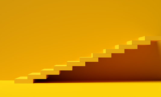 Yellow monochrome ladder of success. Business and career achievement development and improvement. 3D render.