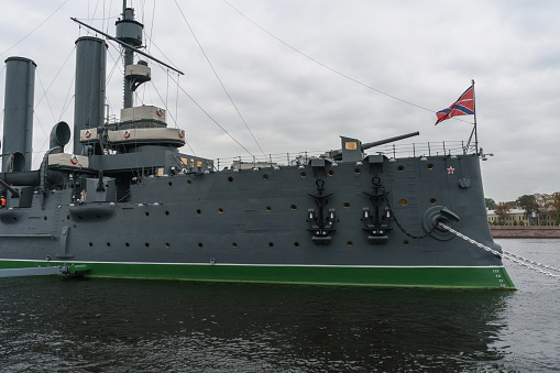 Saint Petersburg, Russia - September 29, 2021: view of part of Cruiser Aurora - branch of the naval museum