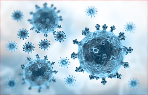 Hepatitis b virus on scientific background. 3d illustration