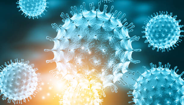 istock Influenza virus on blue color background 1829894813