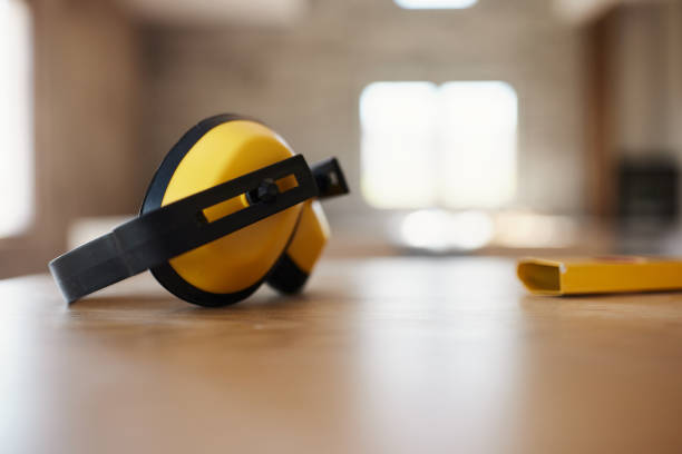 istock Soundproof headphones at construction site. 1829916946
