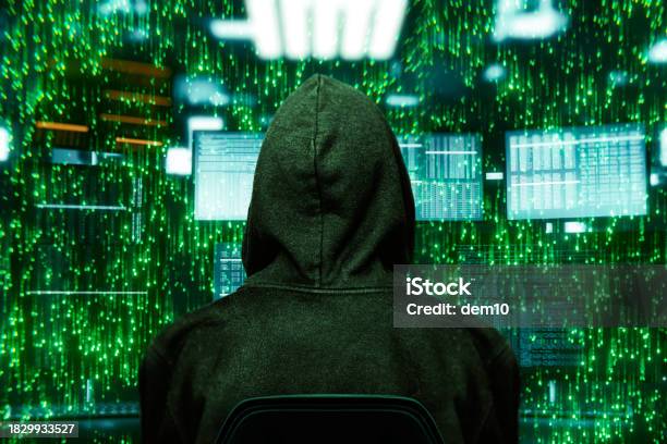 Computer Hacker With Matrix Code Stock Photo - Download Image Now ...