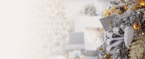 Banner, christmas background with space for text against a defocused lights background