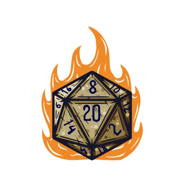 Vector illustration of 20 sided dice with numbers.