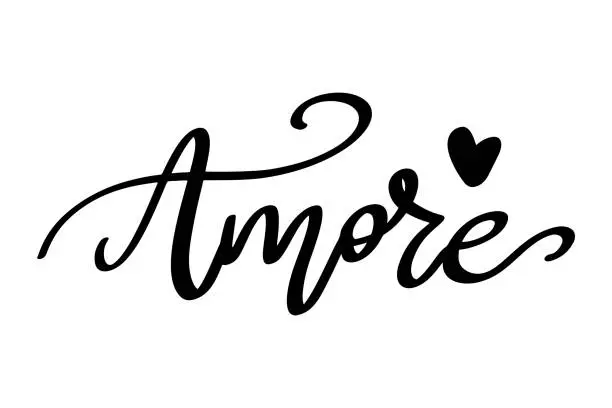 Vector illustration of Amore. Lettering phrase isolated on white background.