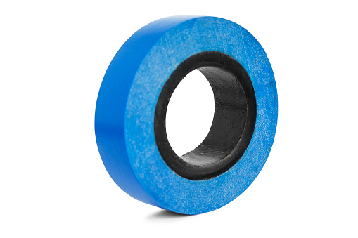 Blue vinyl electrical tape roll isolated on white background