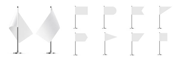 istock White small flags on poles set, 3D realistic flags of different shapes on metal sticks 1829959276