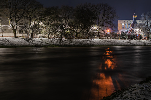 Winter landscape of the Uzh River in Uzhgorod