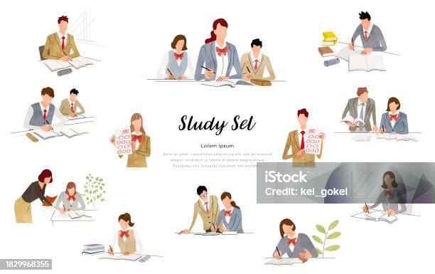 Study Tips Image Vector Vector Illustration Material Students Studying People Set Stock ...