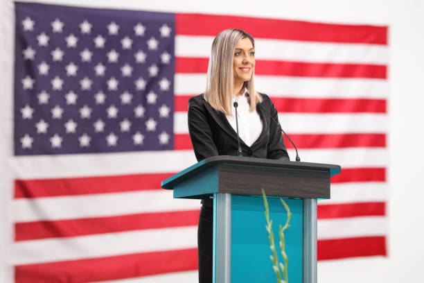 istock American female politician giving a speech 1829972032