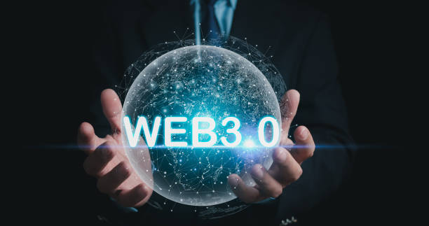 istock Web 3.0 concept with businessman in suit on gradient background. Technology and web concept 3.0. Technology global network. website internet development. 1829977882