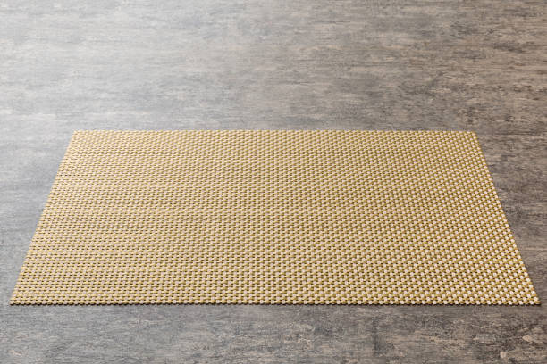 Perspective view of brown tablecloth for food on cement background. Empty space for your design