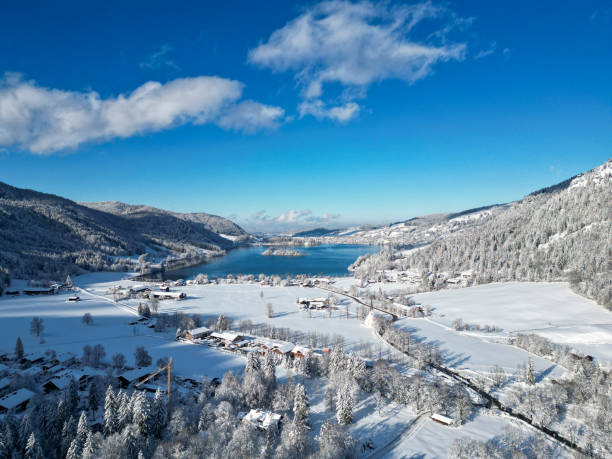 Winter at Lake Schliersee stock photo
