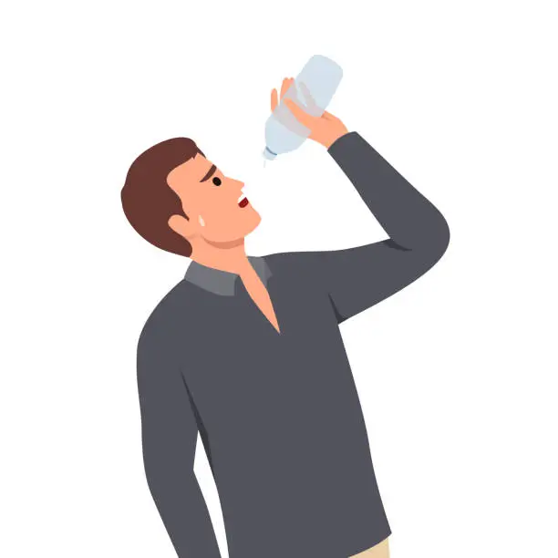 Vector illustration of Dehydrated man in lack of drinking water.