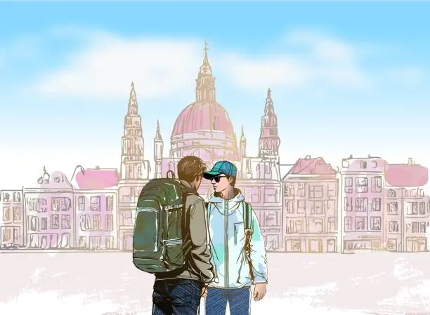 Vector illustration of Male couple travelers