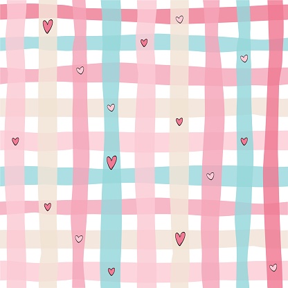 Checkered seamless pattern with hearts for Valentine's day wrapping paper, textile prints, scrapbooking, stationary, wallpaper, backgrounds, etc. EPS 10