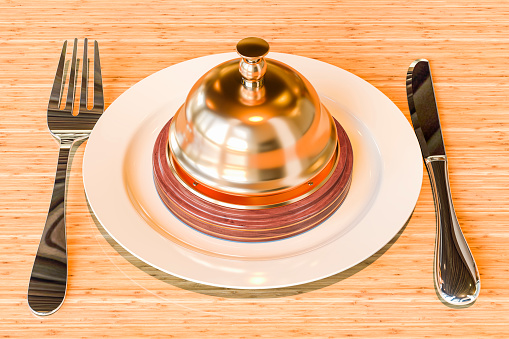 Dinner plate with reception bell, 3D rendering
