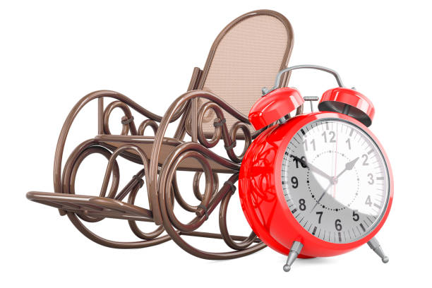Rocking chair with alarm clock, 3D rendering isolated on white background