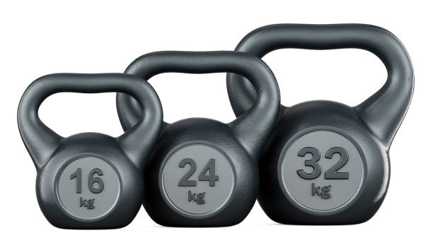 Set of Kettlebells 16, 24, 32 kg, 3D rendering