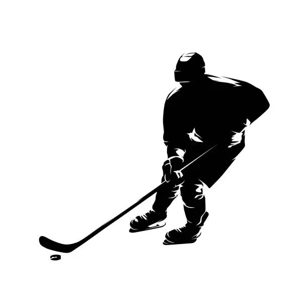 Vector illustration of Ice hockey player, isolated vector silhouette, hockey logo