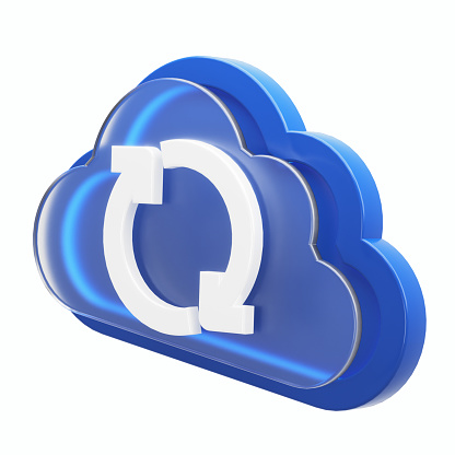 Update, cloud computing or storage concept. 3d digital cloud icon and update symbol isolated on white background. 3d render