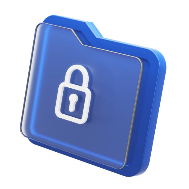 Data safety. 3d digital folder icon and lock symbol isolated on white background. 3d render