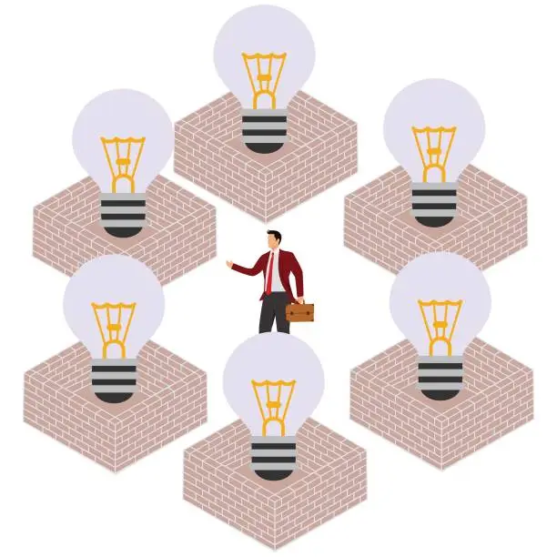 Vector illustration of Ideas Maze, lightbulb Idea concept