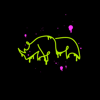Rhino abstract triangle graffiti art style isolated on a black backgrounds, vector illustration. Print template for bags, t-shirts