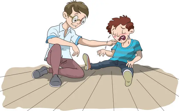 Vector illustration of A father comforts a crying child