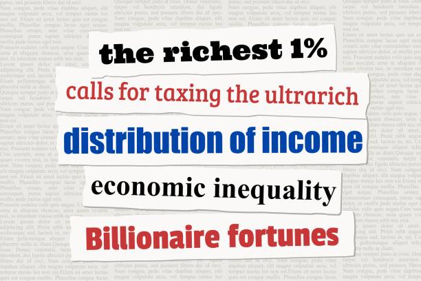 Ultrarich billionaire fortune news headlines Wealth inequality and distribution of income. Global ultrarich millionaire social problem. News headlines from newspapers. newspaper titles stock illustrations