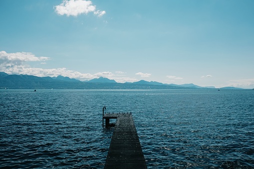 Stunning view of the pier on Lake Geneva near Lausanne, Switzerland
