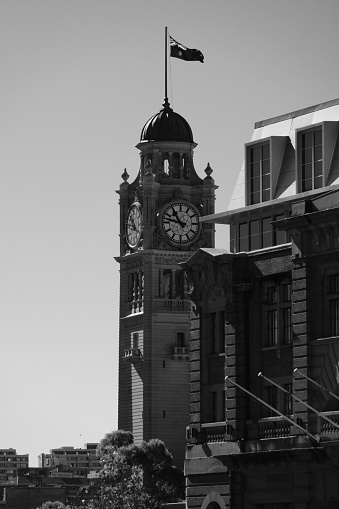 Clock tower of the historic Central railway station, a heritage-listed railway station in Sydney central business district. The station is the largest and busiest railway station in New South Wales.