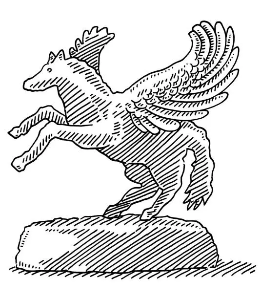 Vector illustration of Pegasus Winged Horse Monument Drawing