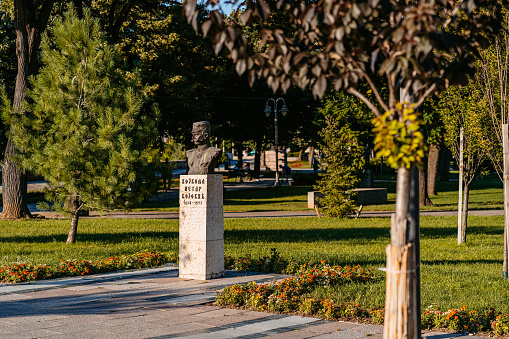 Nis, Serbia - June 30, 2023: The statue of a Serbian military commander Duke Petar Bojovic in a park in Nis, Serbia.